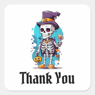 Coola Skeleton i Top hat Halloween Tack Fyrkantigt Klistermärke