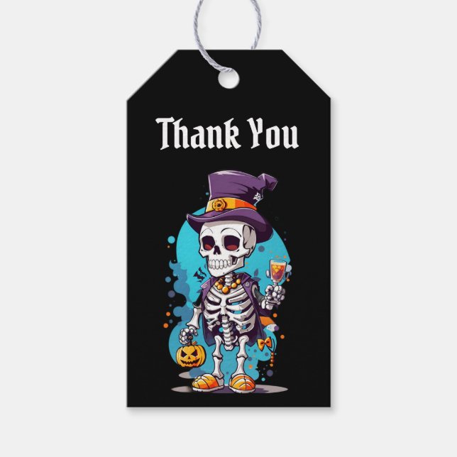 Coola Skeleton i Top hat Halloween Tack Presentetikett (Framsidan)