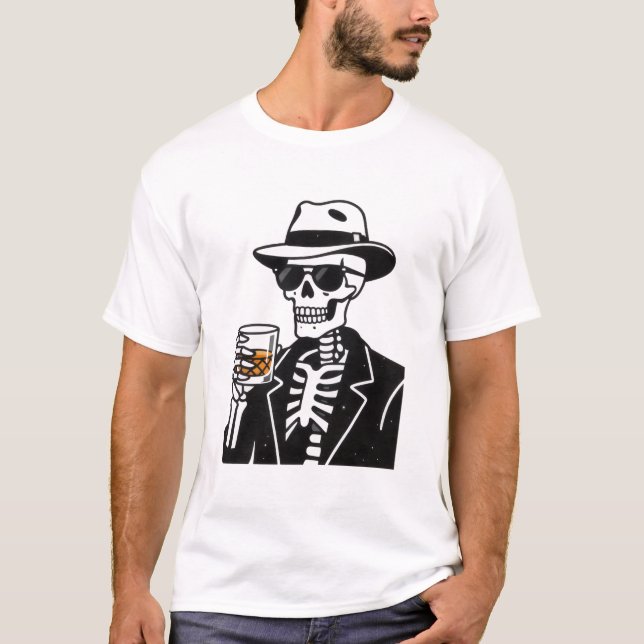 Coola Skeleton Jazzklubb Estetisk T-Shirt – Fedora (Framsida)