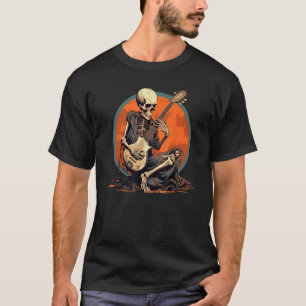 Coola Skeleton med Guitar for Rockn Roll Musican & T Shirt