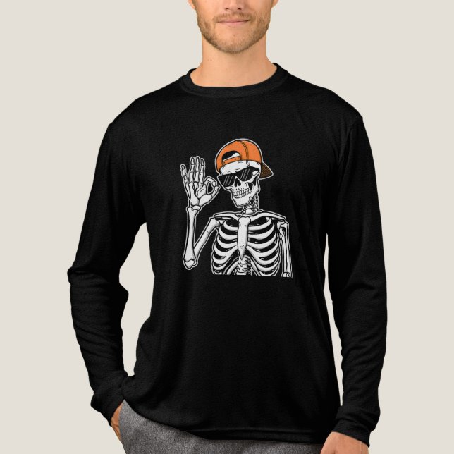 Coola Skeleton med Orange Cap | Hip-Skutt Hallowee T Shirt (Framsida)