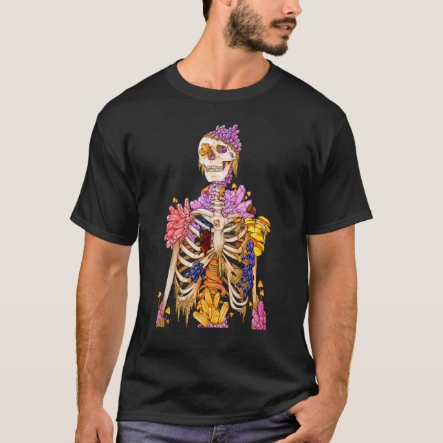 Coola Skeleton Plant Nature Crystal Mushroom Goth  T Shirt (Framsida)