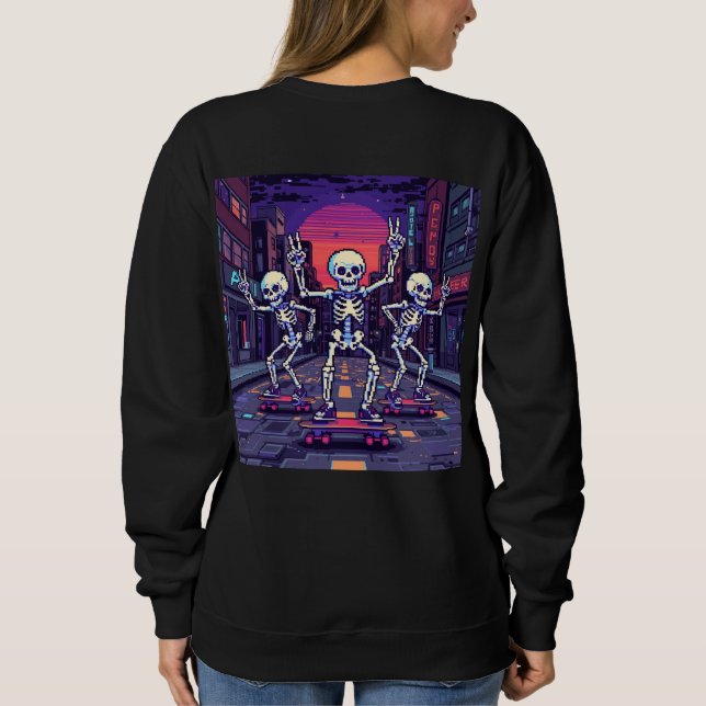 Coola skelett i stadens Vaporwave-stil design T Shirt (Baksida)