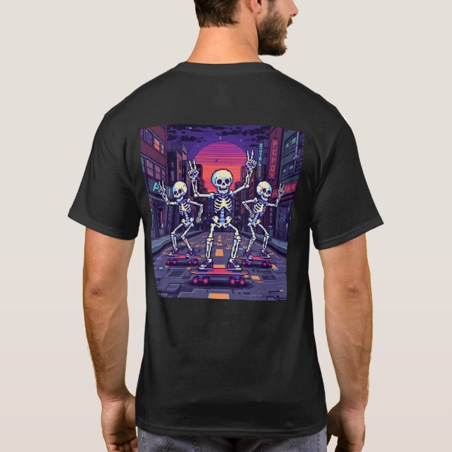 Coola skelett i stadsvågor stil design t shirt (Baksida)