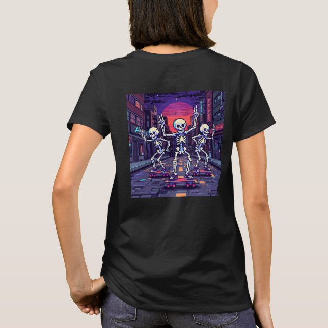 Coola skelett i stadsvaporvågsstildesign t shirt (Baksida)