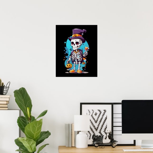 Coola skelett i topp hatt Halloween Poster (Hemmakontoret)