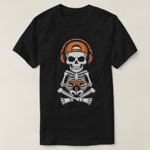Coola skelettgamer med headset och kontroll t shirt