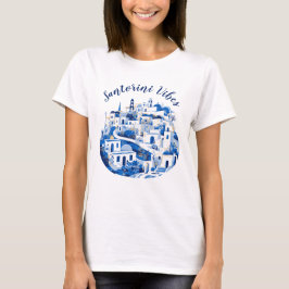 Coola Sketch Blue Santorini Travel Illustration Ar T Shirt