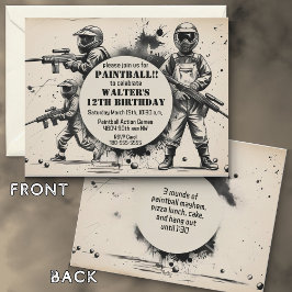 Coola Sketch Paintball Childs Birthday Party Inbjudningar