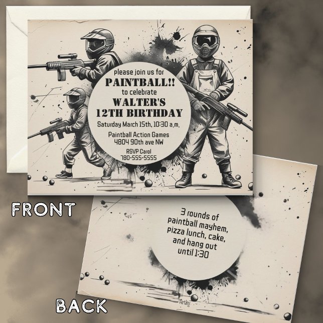 Coola Sketch Paintball Childs Birthday Party Inbjudningar (Skapare uppladdad)