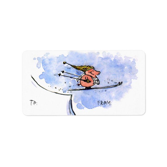 Coola Ski Jumping Gris Winter Helgdag Gift-etikett Adressetikett (Framsidan)