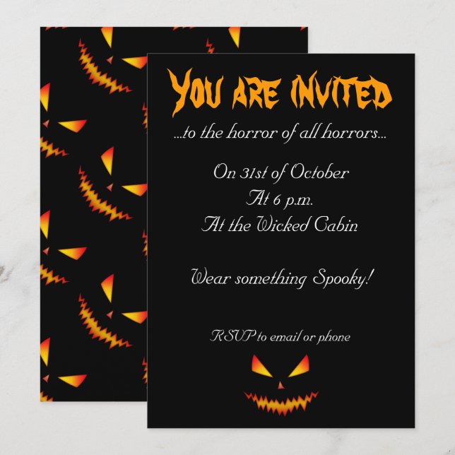 Coola skrämmande Jack O'Lantern ansikte Halloween  Inbjudningar (Fram/baksida)