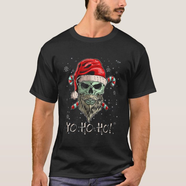 Coola Skull Beard Santa Pirat jul Jolly Roge T Shirt (Framsida)