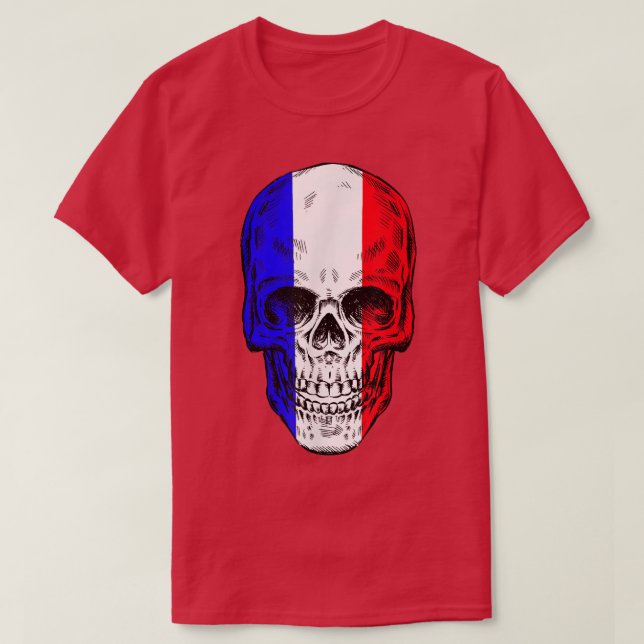 Coola Skull med Fransk Flagga T-Shirt Copy (Design framsida)