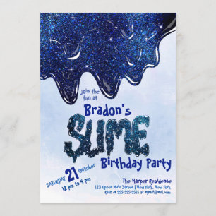 Coola Slate Blue Sparkly Glitter Slime Birthday Inbjudningar