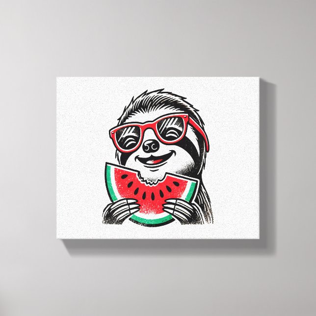 Coola Sloth Eating Watermelon Canvastryck (Framsida)