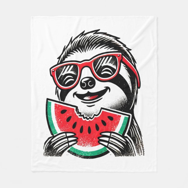 Coola Sloth Eating Watermelon Fleecefilt (Framsidan)