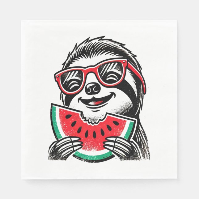 Coola Sloth Eating Watermelon Pappersservett (Framsidan)