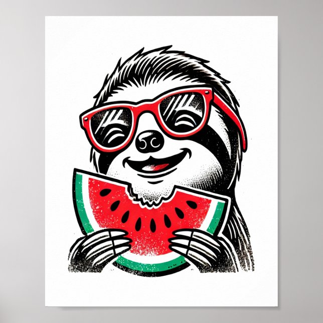 Coola Sloth Eating Watermelon Poster (Framsidan)