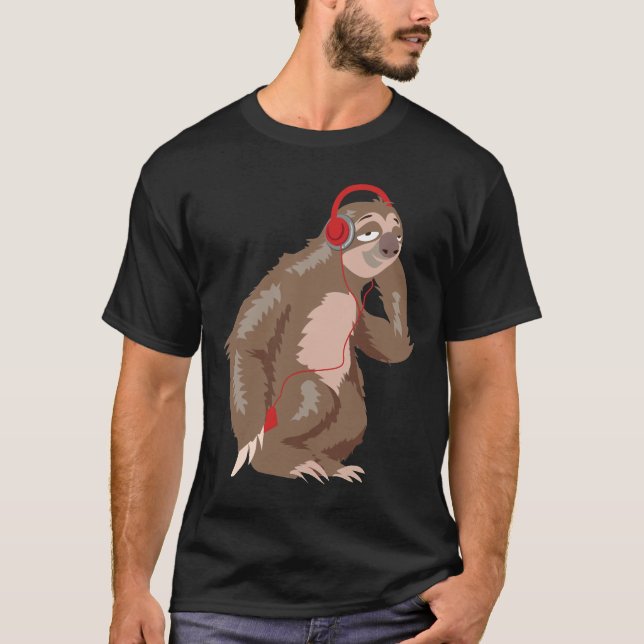 Coola Sloth Music Headfoner Lårtelefoner T Shirt (Framsida)