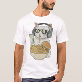 Coola Snackkatt med Hörlurar . T Shirt