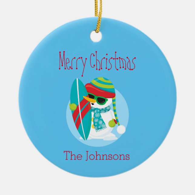 Coola Snögubbe jul Surfer Julgransprydnad Keramik (Framsidan)