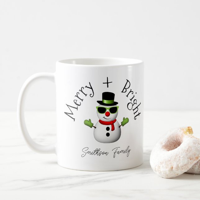 Coola Snögubbe Merry Bright Jul Anpassningsbar Fam Kaffemugg (Med munk)