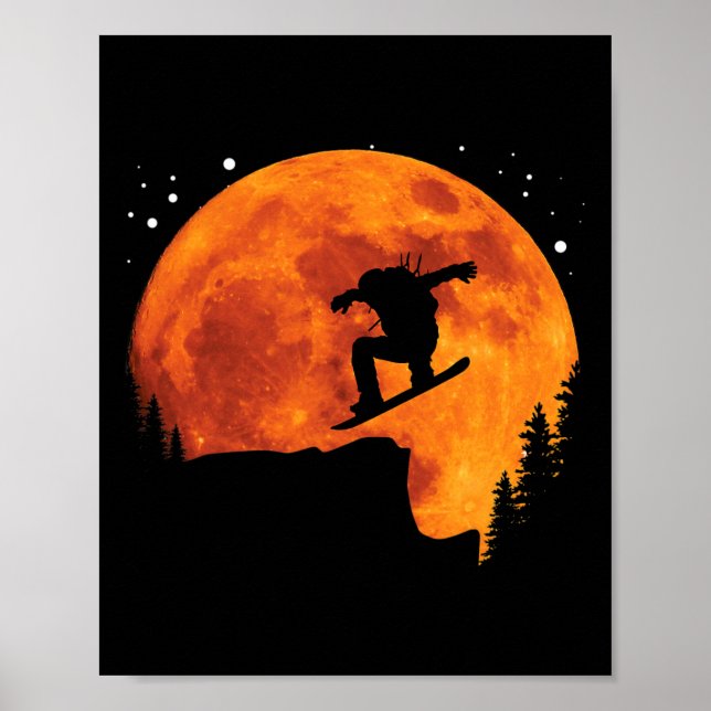 Coola Snowboard Snowboarder Cliff hoppar till Måne Poster (Framsidan)