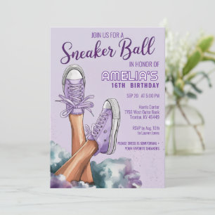 Coola Snyggt Lila Birthday Sneaker Boll Party Inbjudningar