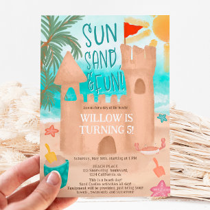 Coola Sol Roligt Beach Party Sand Castle Barns föd Inbjudningar
