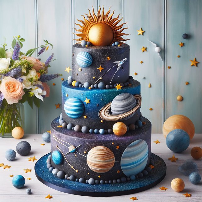 COOLA SOLAR SYSTEM THEME BARNS FÖDELSEDAG CAKE KORT (Skapare uppladdad)