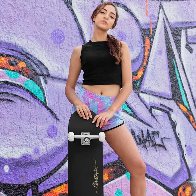 Coola Solid Plain Black Guld Monogrammed signerad Mini Skateboard Bräda 18,5 Cm (Cool Solid Plain Black Gold Monogrammed Signed Skateboard)