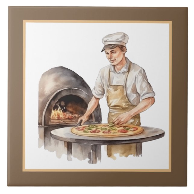 Coola som bakar Pizza home Business Craiting Kakelplatta (Framsidan)