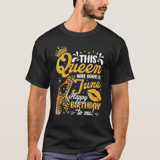 Coola som drottningen föddes i juni Leopard High H T Shirt (Framsida)