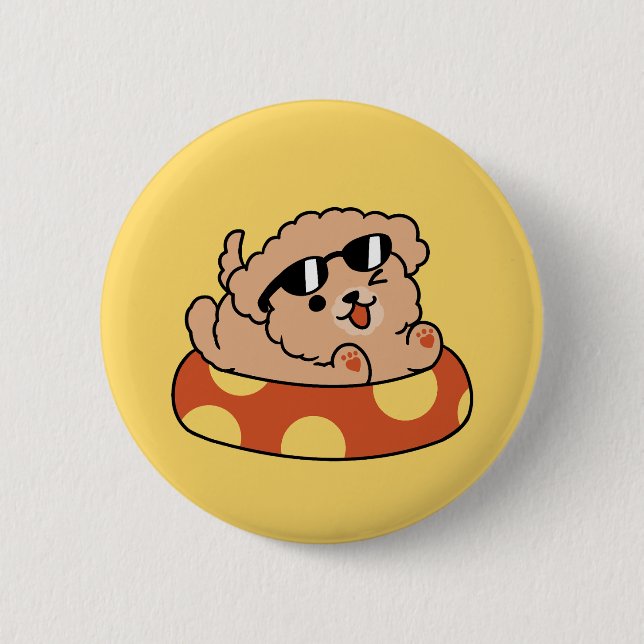 Coola Sommar Hund Flytande - Cute Puppy Bassäng Pa Knapp (Framsida)