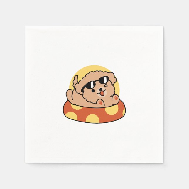 Coola Sommar Hund Flytande - Cute Puppy Bassäng Pa Pappersservett (Framsidan)