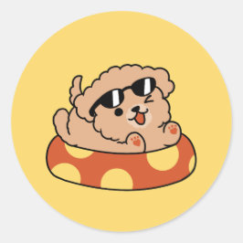 Coola Sommar Hund Flytande - Cute Puppy Bassäng Pa Runt Klistermärke