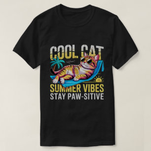 Coola Sommar Katt - Roliga Retro Strand Vibbar Paw T Shirt