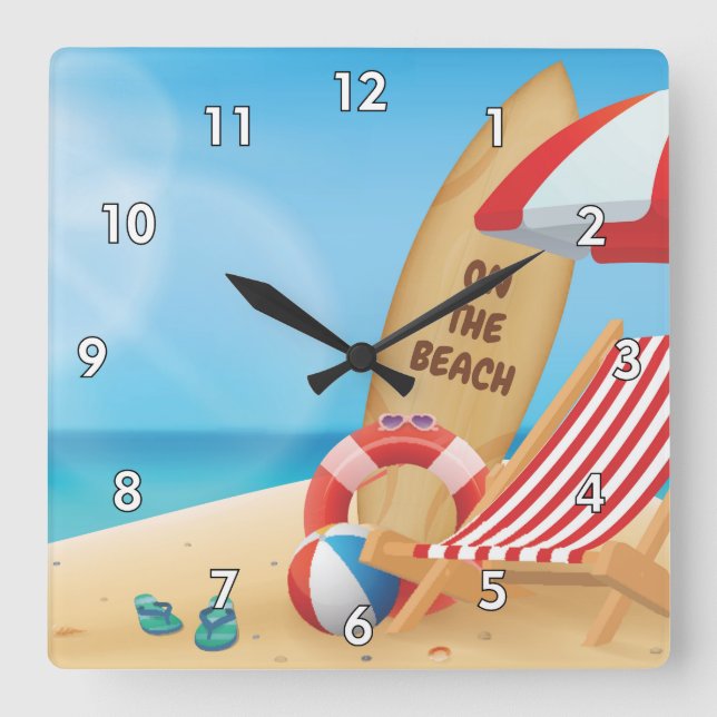Coola Sommar på Beach med Surfa Boards Fyrkantig Klocka (Framsida)