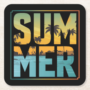 Coola Sommar Vibes Handflatan Träd & Vatten Underlägg Papper Kvadrat
