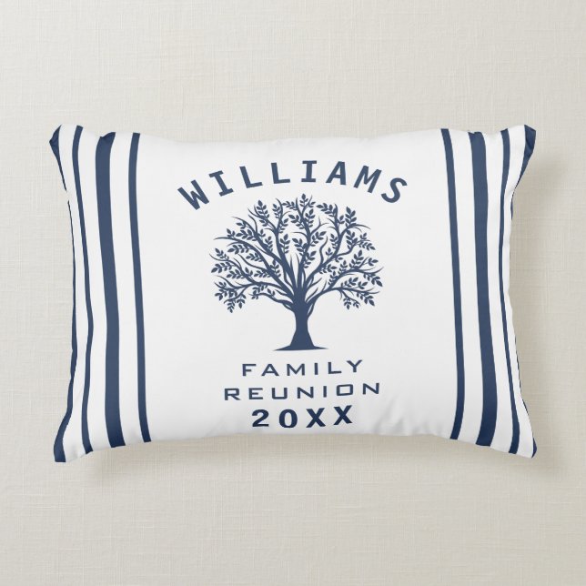 Coola Sommarfamiljen Träd Reunion Navy Blue White Prydnadskudde (Framsidan)