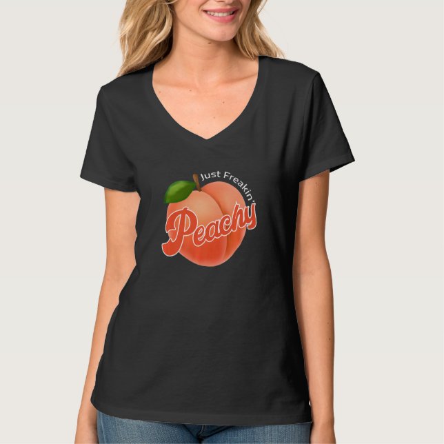 Coola Sommarfrukt Retro Peachy and Behålla it Peac T Shirt (Framsida)