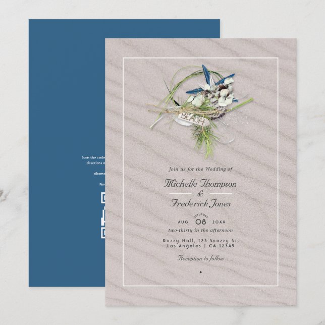 Coola Sommarkod QR OSA Beach Wedding Inbjudningar (Fram/baksida)