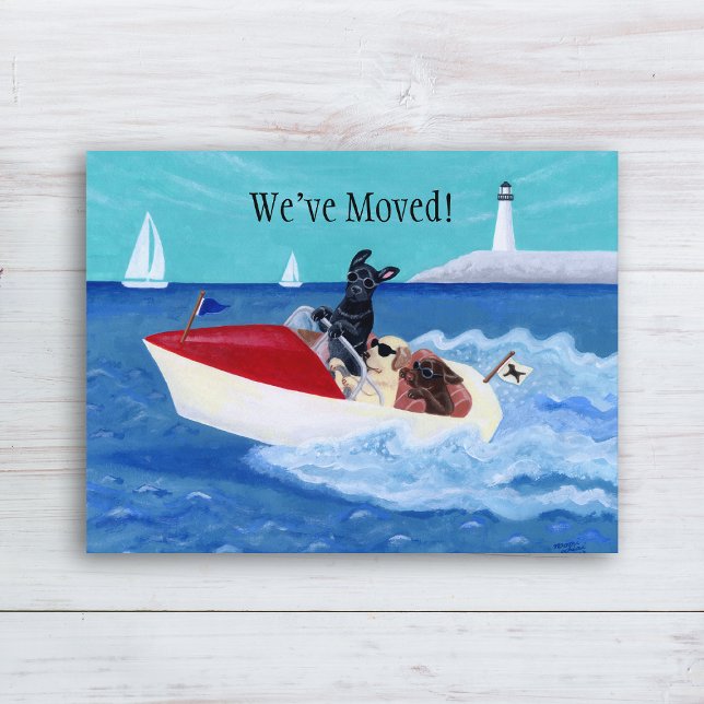 Coola sommarlabradorer Ny adress Meddelande Vykort (Cool Summer Labradors New Address Announcement Postcard for Labrador Owners.  Clean ocean view.)