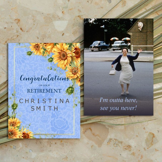 Coola Sommarsolrosfärgen Watercolor Pension Party Inbjudningar (Cool Summer Sunflower Watercolor Retirement Party)