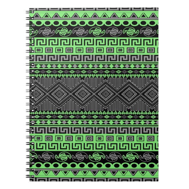 Coola Sommartrendig  grönt grått svart Aztec Anteckningsbok Med Spiral (Framsidan)