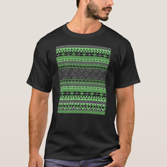 Coola Sommartrendig  grönt grått svart Aztec Tee Shirt (Framsida)