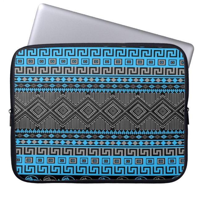 Coola Sommartrendig nyblått grått svart Aztec Laptop Sleeve (Framsidan)