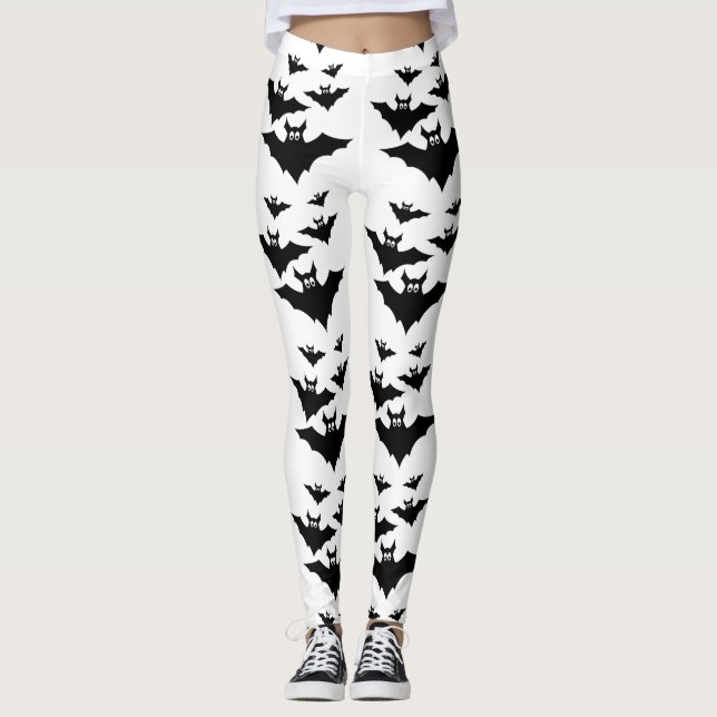 Coola söt Flies fladdermus Halloween Black White Leggings (Framsida)