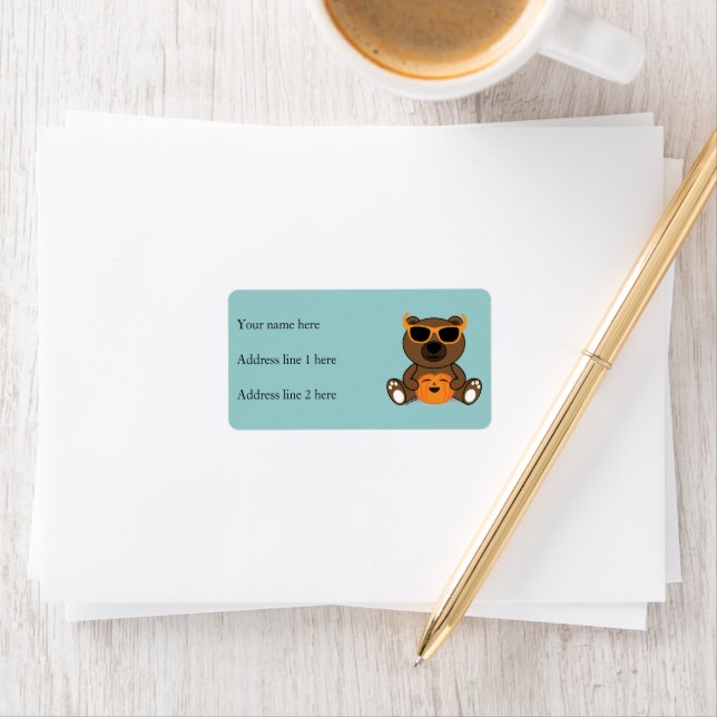 Coola söt Halloween-björnslass och pumpa Adressetikett (Insitu)